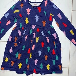 Hanna Andersson Navy Dress with Multi-Color Leaf Motif